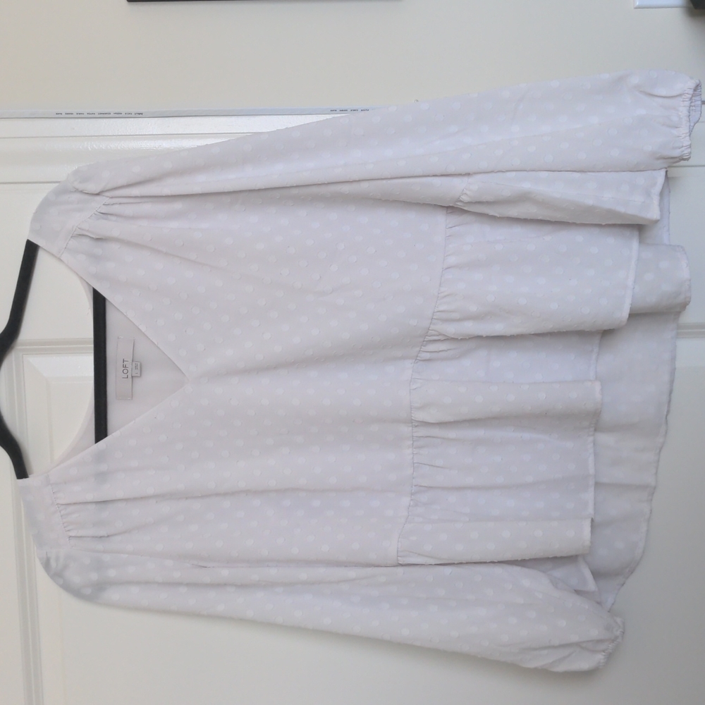 Loft White Peplum Polka dot blouse